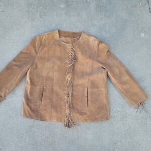 Vtg PLUS Brown Suede Leather Fringe Jacket
